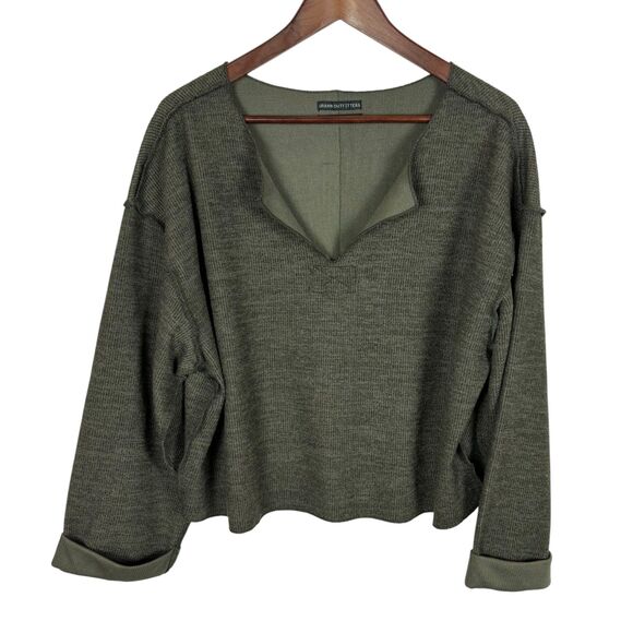 Urban Outfitters Jax Inside Out Notch Neck Top Olive Green Slouchy Boxy Medium - Picture 2 of 6
